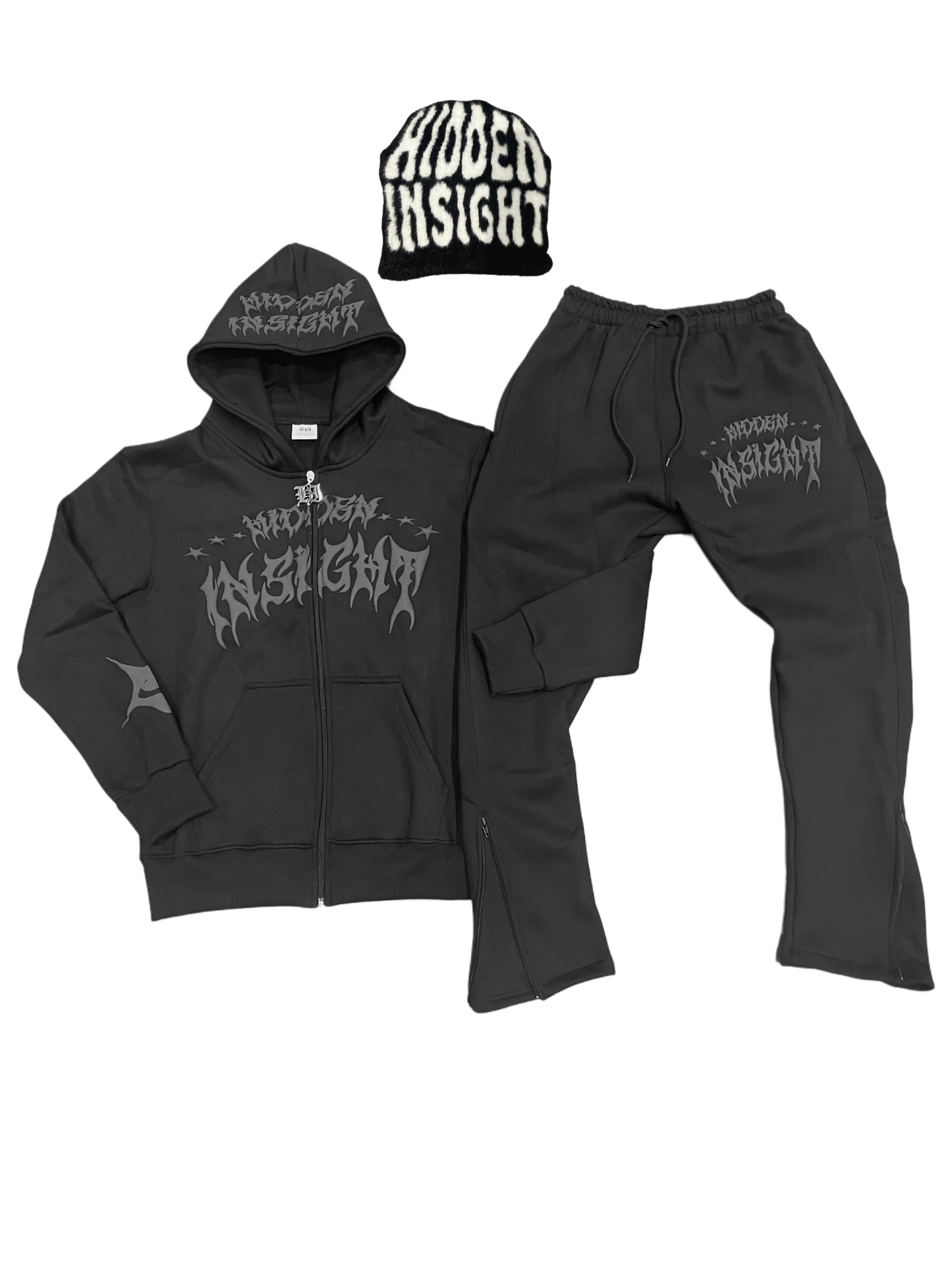 BLACK SIGNATURE ZIPPER TRACKSUIT + BEANIE SET