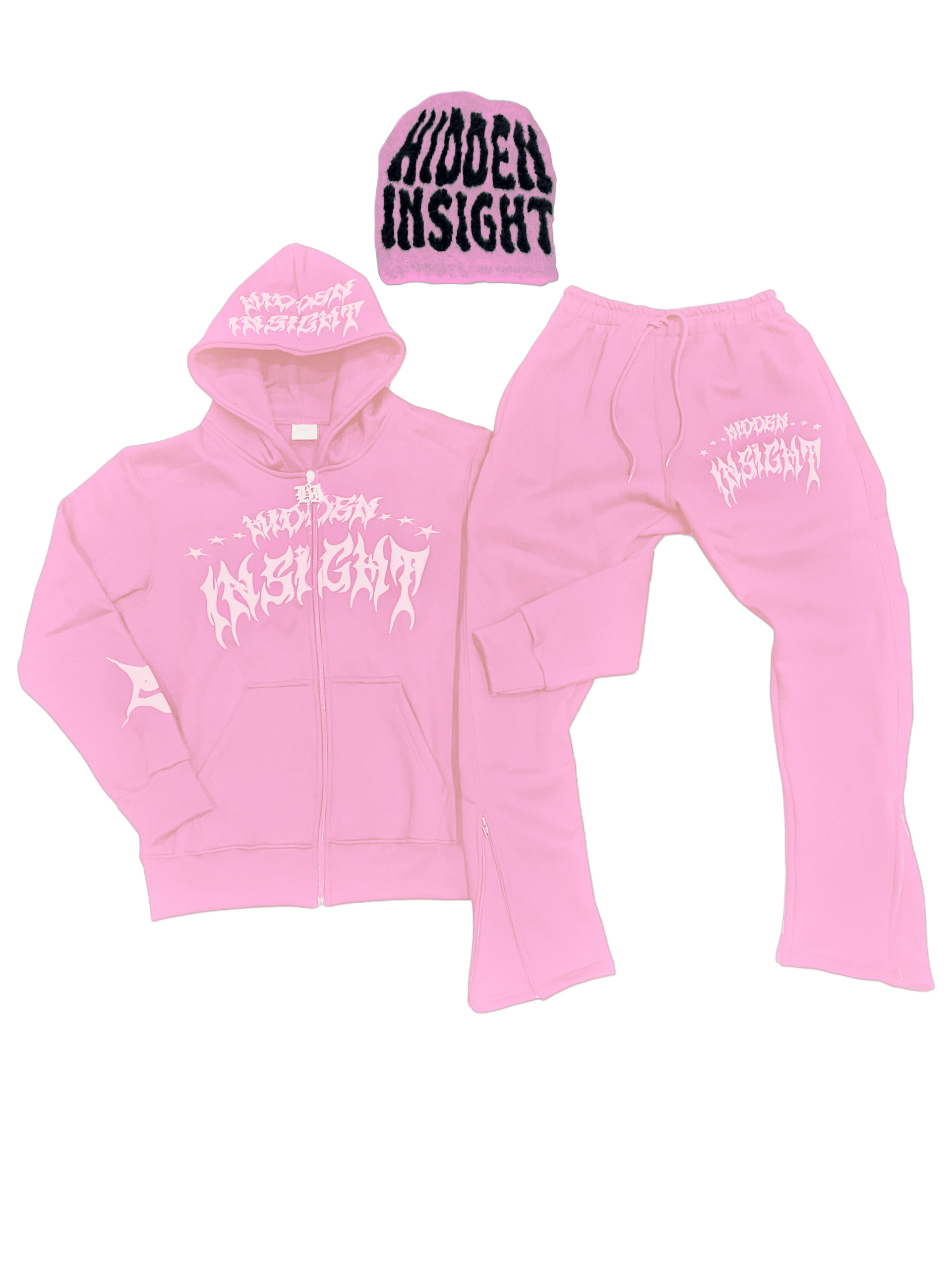 PINK SIGNATURE ZIPPER TRACKSUIT + BEANIE SET