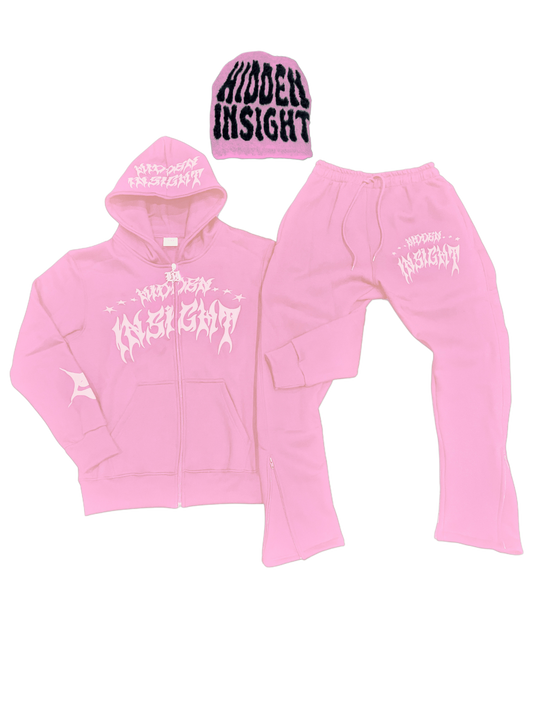 PINK SIGNATURE ZIPPER TRACKSUIT + BEANIE SET