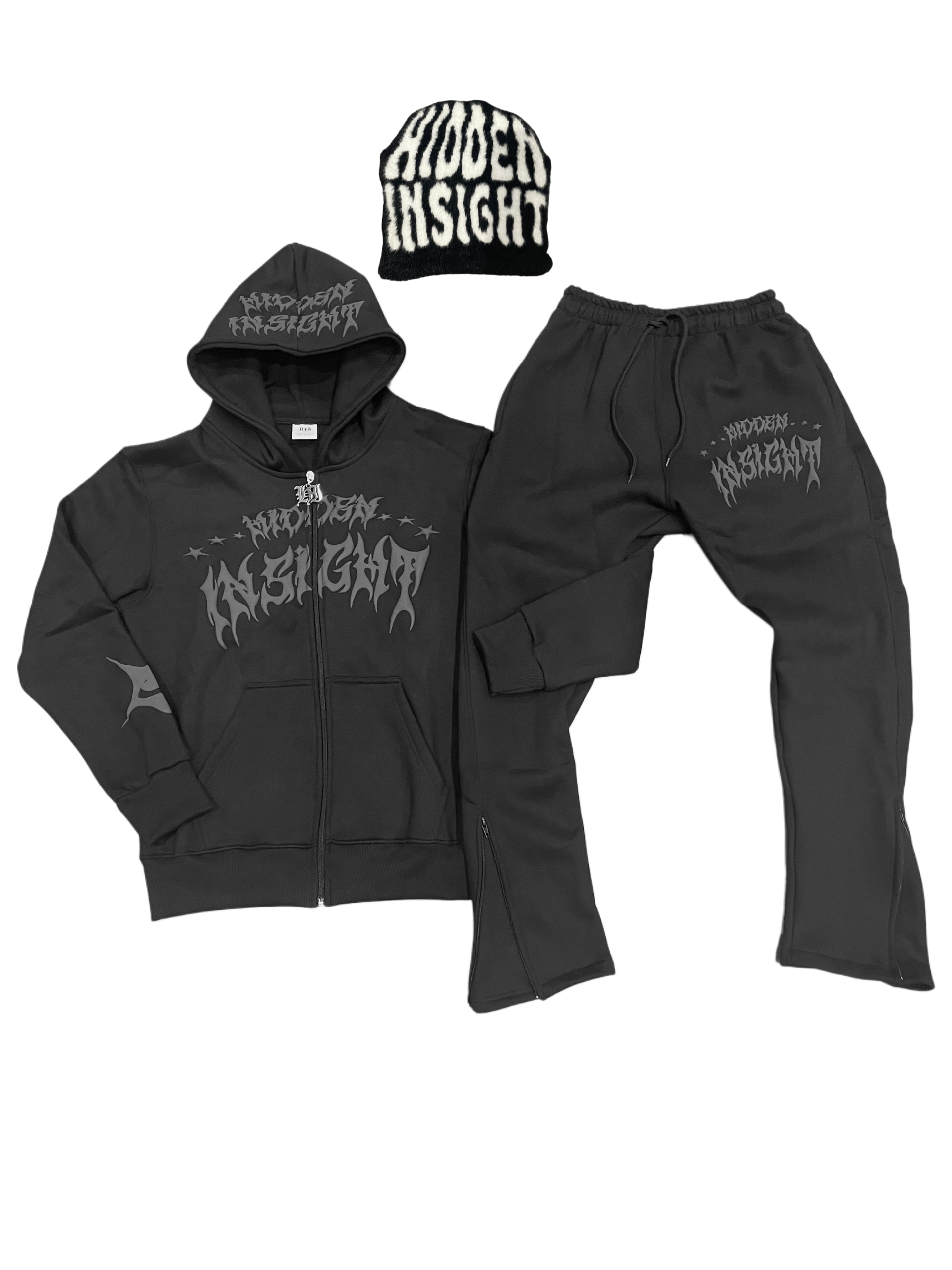 BLACK SIGNATURE ZIPPER TRACKSUIT + BEANIE SET