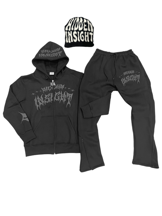 BLACK SIGNATURE ZIPPER TRACKSUIT + BEANIE SET
